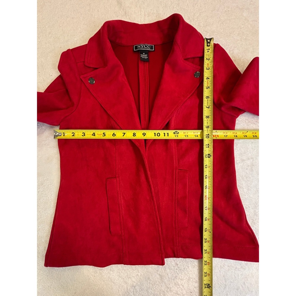 NYCC New York Clothing Co Red Faux Suede Open Front Jacket 3/4 Sleeve Medium - Picture 4 of 5